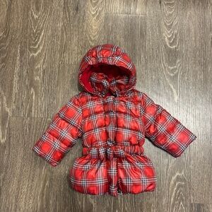 United Colors Of Benetton Red Plaid-Trim Baby Puffer
